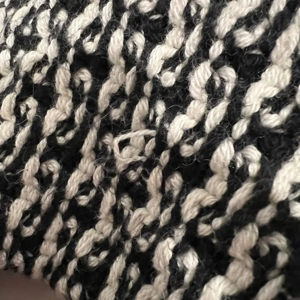 Talbots Open Front Chunky Cardigan Women's M Petite Black White Cotton Wool Blnd
